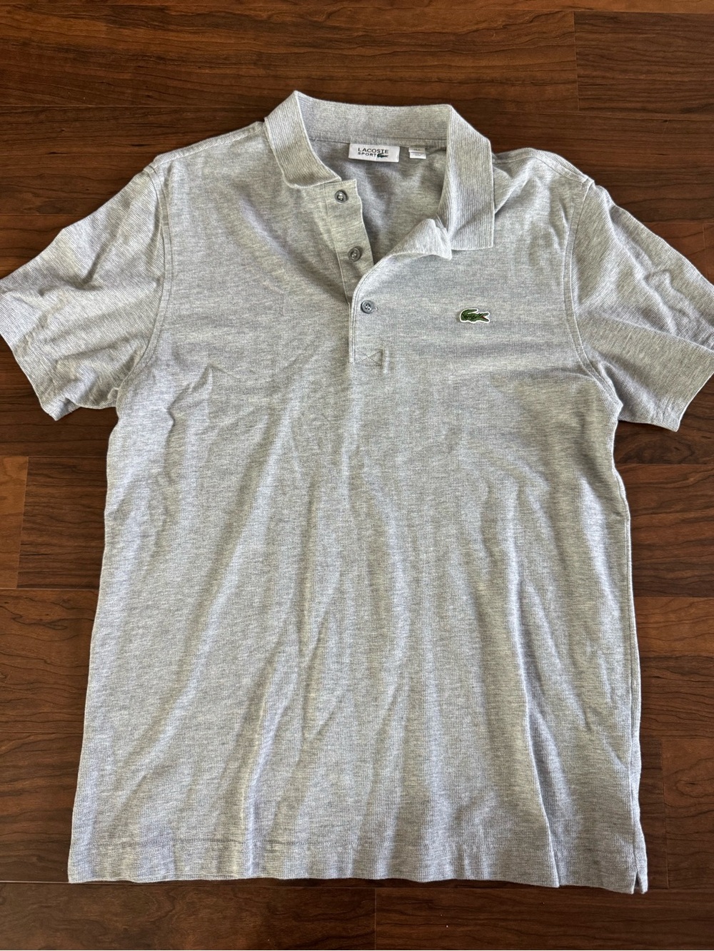 Lacoste Light Grey Short-Sleeve Polo with Green Crocodile Logo